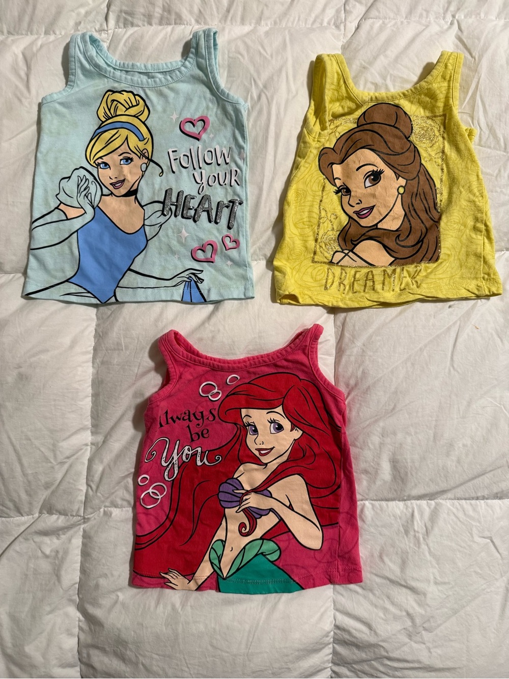 Disney Girls' Tank Tops - Light Blue, Yellow & Pink Princess Set (runs small)